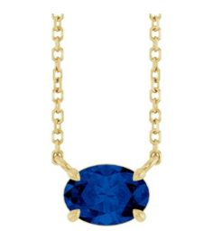 88788 Necklace Set 14K Yellow Oval Lab-Grown Blue Sapphire 7 X 5 Mm 18 In Polished Lab-Grown Blue Sapphire 4-Prong Claw Necklace