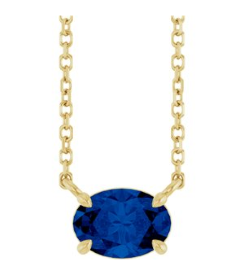 88788 Necklace Set 14K Yellow Oval Lab-Grown Blue Sapphire 7 X 5 Mm 18 In Polished Lab-Grown Blue Sapphire 4-Prong Claw Necklace