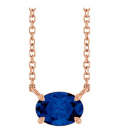 88788 Necklace Set 14K Rose Oval Natural Blue Sapphire 7 X 5 Mm 18 In Polished Natural Blue Sapphire 4-Prong Claw Necklace