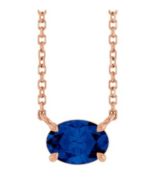 88788 Necklace Set 14K Rose Oval Natural Blue Sapphire 7 X 5 Mm 18 In Polished Natural Blue Sapphire 4-Prong Claw Necklace