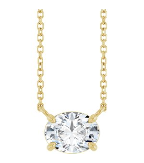 88788 Necklace Set 14K Yellow Oval Natural White Sapphire 8 X 6 Mm 18 In Polished Natural White Sapphire 4-Claw Prong Necklace