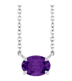 88788 Necklace Set Sterling Silver Oval Natural Amethyst 7 X 5 Mm 18 In Polished Natural Amethyst 4-Prong Claw Necklace
