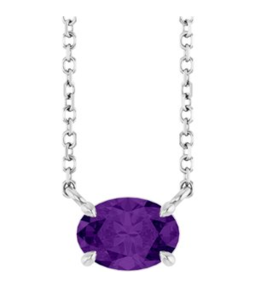 88788 Necklace Set Sterling Silver Oval Natural Amethyst 7 X 5 Mm 18 In Polished Natural Amethyst 4-Prong Claw Necklace