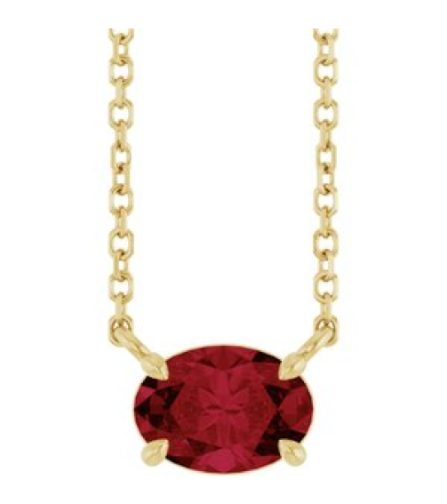 88788 Necklace Set 14K Yellow Oval Lab-Grown Ruby 7 X 5 Mm 18 In Polished Lab-Grown Ruby 4-Prong Claw Necklace