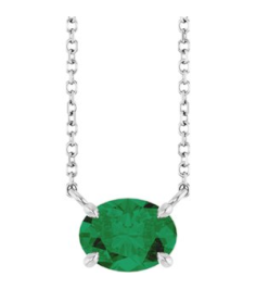 88788 Necklace Set 14K White Oval Lab-Grown Emerald 8 X 6 Mm 18 In Polished Lab-Grown Emerald 4-Claw Prong Necklace