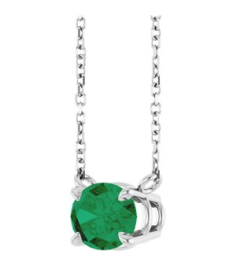 88788 Necklace Set 14K White Oval Lab-Grown Emerald 8 X 6 Mm 18 In Polished Lab-Grown Emerald 4-Claw Prong Necklace