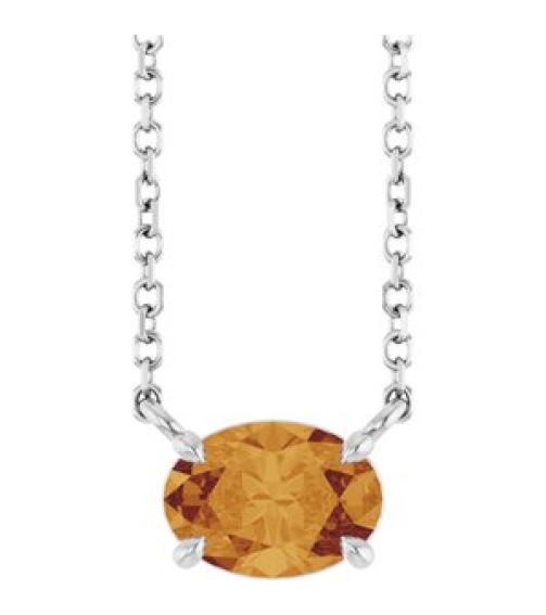 88788 Necklace Set Sterling Silver Oval Natural Citrine 7 X 5 Mm 18 In Polished Natural Citrine 4-Prong Claw Necklace