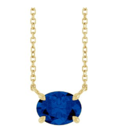88788 Necklace Set 14K Yellow Oval Natural Blue Sapphire 8 X 6 Mm 18 In Polished Natural Blue Sapphire 4-Claw Prong Necklace