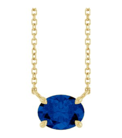 88788 Necklace Set 14K Yellow Oval Natural Blue Sapphire 8 X 6 Mm 18 In Polished Natural Blue Sapphire 4-Claw Prong Necklace