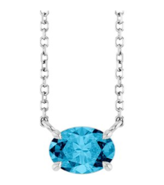 88788 Necklace Set 14K White Oval Natural Aquamarine 7 X 5 Mm 18 In Polished Natural Aquamarine 4-Prong Claw Necklace