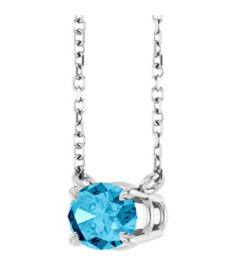 88788 Necklace Set 14K White Oval Natural Aquamarine 7 X 5 Mm 18 In Polished Natural Aquamarine 4-Prong Claw Necklace