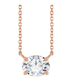 88788 Necklace Set 14K Rose Oval Natural White Sapphire 8 X 6 Mm 18 In Polished Natural White Sapphire 4-Claw Prong Necklace