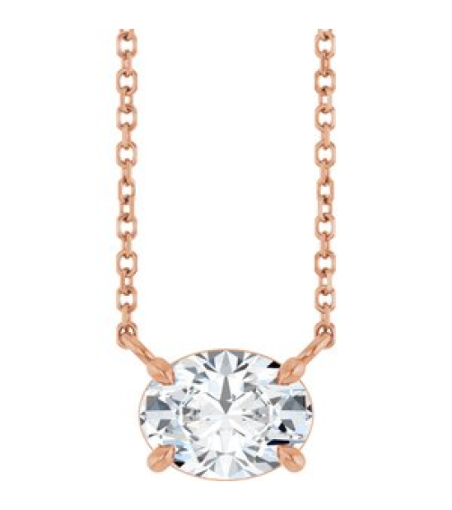 88788 Necklace Set 14K Rose Oval Natural White Sapphire 8 X 6 Mm 18 In Polished Natural White Sapphire 4-Claw Prong Necklace