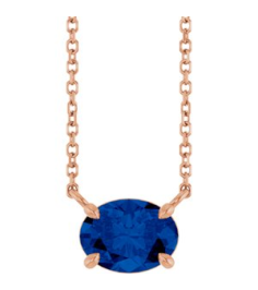 88788 Necklace Set 14K Rose Oval Natural Blue Sapphire 8 X 6 Mm 18 In Polished Natural Blue Sapphire 4-Claw Prong Necklace