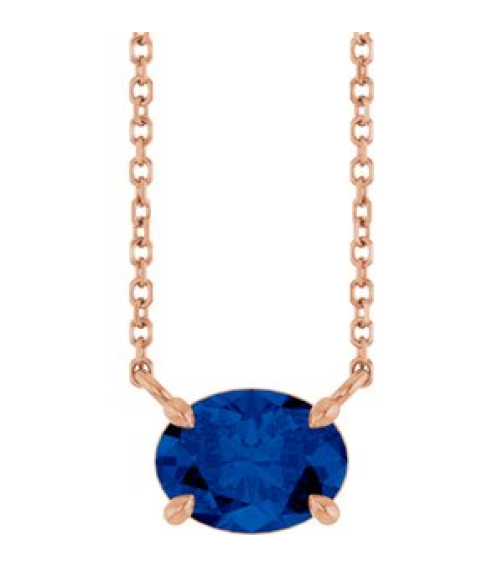 88788 Necklace Set 14K Rose Oval Natural Blue Sapphire 8 X 6 Mm 18 In Polished Natural Blue Sapphire 4-Claw Prong Necklace