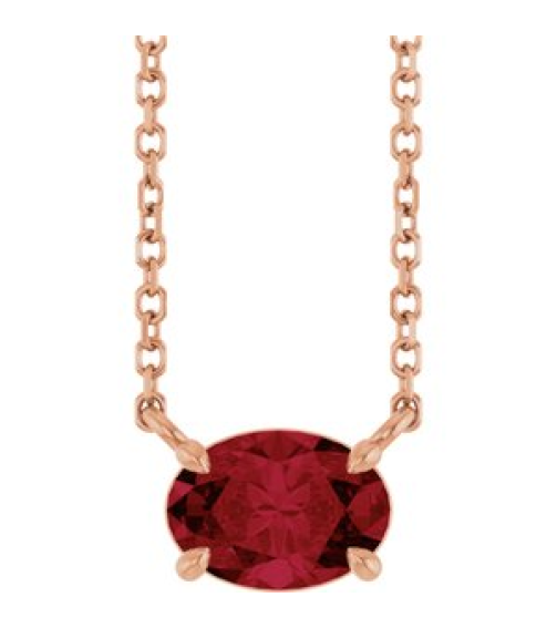 88788 Necklace Set 14K Rose Oval Natural Ruby 7 X 5 Mm 18 In Polished Natural Ruby 4-Prong Claw Necklace