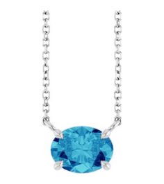88788 Necklace Set 14K White Oval Natural Blue Zircon 8 X 6 Mm 18 In Polished Natural Blue Zircon 4-Claw Prong Necklace
