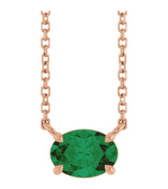 88788 Necklace Set 14K Rose Oval Natural Emerald 7 X 5 Mm 18 In Polished Natural Emerald 4-Prong Claw Necklace