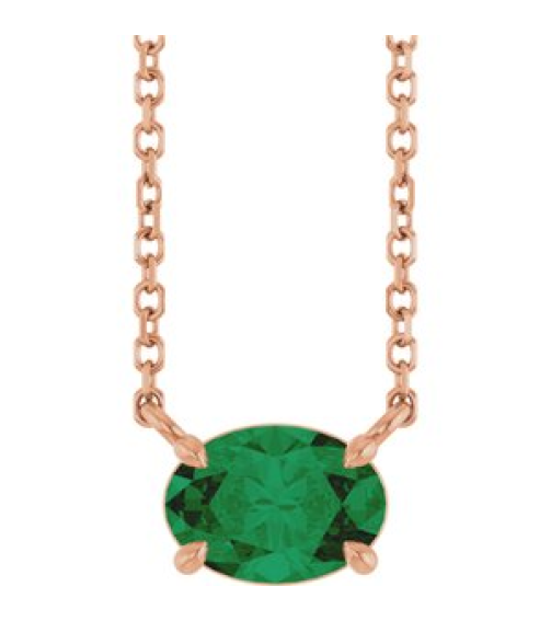 88788 Necklace Set 14K Rose Oval Natural Emerald 7 X 5 Mm 18 In Polished Natural Emerald 4-Prong Claw Necklace