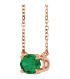 88788 Necklace Set 14K Rose Oval Natural Emerald 7 X 5 Mm 18 In Polished Natural Emerald 4-Prong Claw Necklace
