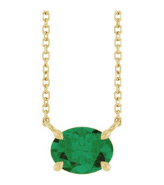 88788 Necklace Set 14K Yellow Oval Lab-Grown Emerald 8 X 6 Mm 18 In Polished Lab-Grown Emerald 4-Claw Prong Necklace