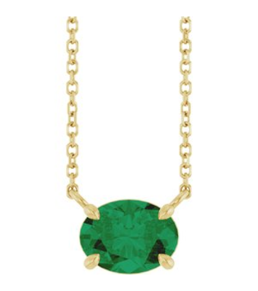 88788 Necklace Set 14K Yellow Oval Lab-Grown Emerald 8 X 6 Mm 18 In Polished Lab-Grown Emerald 4-Claw Prong Necklace