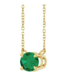 88788 Necklace Set 14K Yellow Oval Lab-Grown Emerald 8 X 6 Mm 18 In Polished Lab-Grown Emerald 4-Claw Prong Necklace