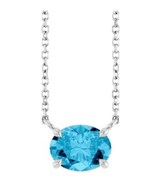 88788 Necklace Set Sterling Silver Oval Natural Aquamarine 8 X 6 Mm 18 In Polished Natural Aquamarine 4-Claw Prong Necklace