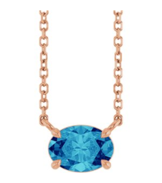 88788 Necklace Set 14K Rose Oval Natural Blue Zircon 7 X 5 Mm 18 In Polished Natural Blue Zircon 4-Prong Claw Necklace