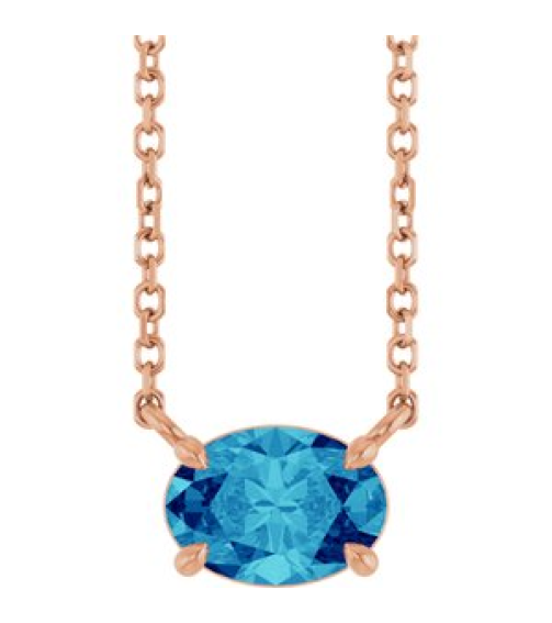 88788 Necklace Set 14K Rose Oval Natural Blue Zircon 7 X 5 Mm 18 In Polished Natural Blue Zircon 4-Prong Claw Necklace