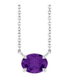 88788 Necklace Set Sterling Silver Oval Natural Amethyst 8 X 6 Mm 18 In Polished Natural Amethyst 4-Claw Prong Necklace