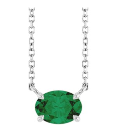 88788 Necklace Set Sterling Silver Oval Natural Emerald 7 X 5 Mm 18 In Polished Natural Emerald 4-Prong Claw Necklace