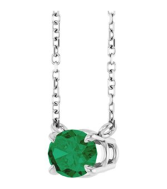 88788 Necklace Set Sterling Silver Oval Natural Emerald 7 X 5 Mm 18 In Polished Natural Emerald 4-Prong Claw Necklace