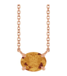 88788 Necklace Set 14K Rose Oval Natural Citrine 8 X 6 Mm 18 In Polished Natural Citrine 4-Claw Prong Necklace