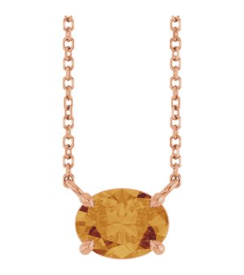 88788 Necklace Set 14K Rose Oval Natural Citrine 8 X 6 Mm 18 In Polished Natural Citrine 4-Claw Prong Necklace
