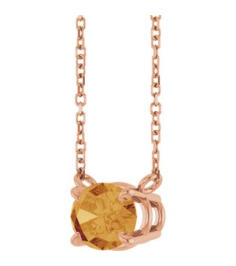 88788 Necklace Set 14K Rose Oval Natural Citrine 8 X 6 Mm 18 In Polished Natural Citrine 4-Claw Prong Necklace