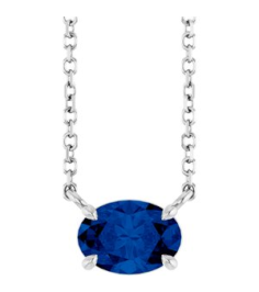 88788 Necklace Set 14K White Oval Lab-Grown Blue Sapphire 7 X 5 Mm 18 In Polished Lab-Grown Blue Sapphire 4-Prong Claw Necklace