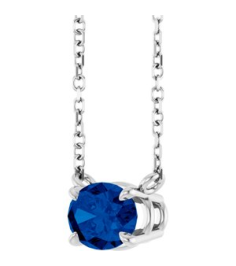 88788 Necklace Set 14K White Oval Lab-Grown Blue Sapphire 7 X 5 Mm 18 In Polished Lab-Grown Blue Sapphire 4-Prong Claw Necklace