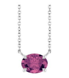 88788 Necklace Set 14K White Oval Natural Pink Tourmaline 8 X 6 Mm 18 In Polished Natural Pink Tourmaline 4-Claw Prong Necklace