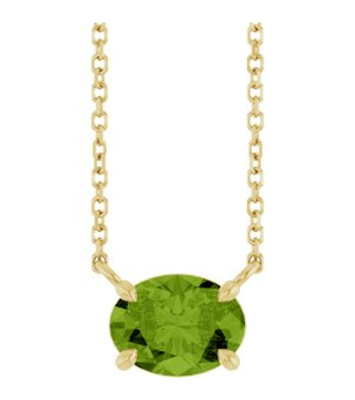 88788 Necklace Set 14K Yellow Oval Natural Peridot 8 X 6 Mm 18 In Polished Natural Peridot 4-Claw Prong Necklace