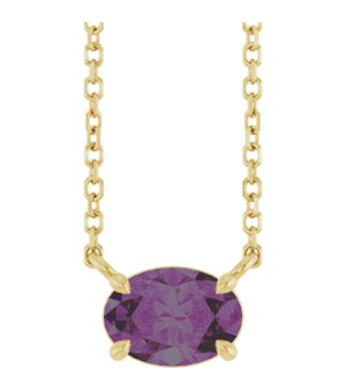 88788 Necklace Set 14K Yellow Oval Lab-Grown Alexandrite 7 X 5 Mm 18 In Polished Lab-Grown Alexandrite 4-Prong Claw Necklace