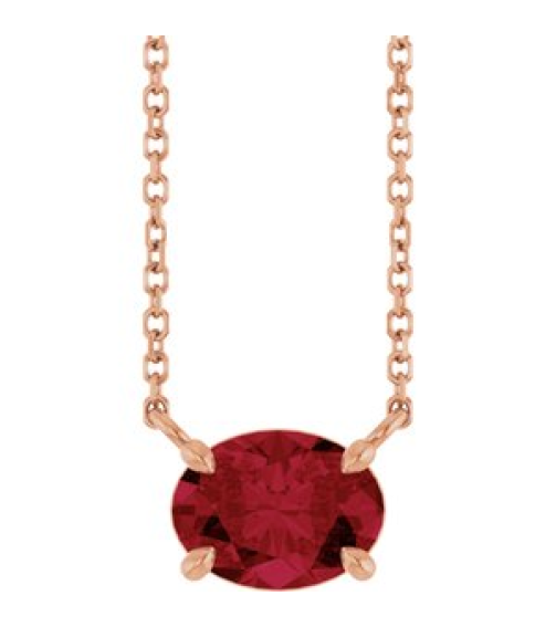 88788 Necklace Set 14K Rose Oval Lab-Grown Ruby 8 X 6 Mm 18 In Polished Lab-Grown Ruby 4-Claw Prong Necklace