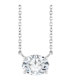 88788 Necklace Set Sterling Silver Oval Natural White Sapphire 8 X 6 Mm 18 In Polished Natural White Sapphire 4-Claw Prong Necklace
