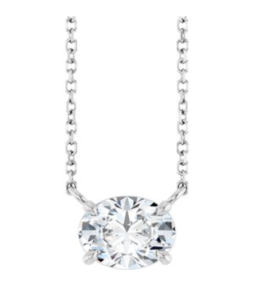 88788 Necklace Set Sterling Silver Oval Natural White Sapphire 8 X 6 Mm 18 In Polished Natural White Sapphire 4-Claw Prong Necklace