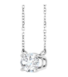88788 Necklace Set Sterling Silver Oval Natural White Sapphire 8 X 6 Mm 18 In Polished Natural White Sapphire 4-Claw Prong Necklace
