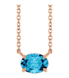 88788 Necklace Set 14K Rose Oval Natural Aquamarine 7 X 5 Mm 18 In Polished Natural Aquamarine 4-Prong Claw Necklace
