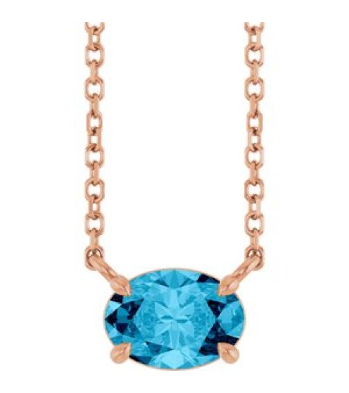 88788 Necklace Set 14K Rose Oval Natural Aquamarine 7 X 5 Mm 18 In Polished Natural Aquamarine 4-Prong Claw Necklace