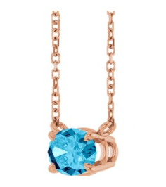 88788 Necklace Set 14K Rose Oval Natural Aquamarine 7 X 5 Mm 18 In Polished Natural Aquamarine 4-Prong Claw Necklace