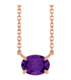 88788 Necklace Set 14K Rose Oval Natural Amethyst 7 X 5 Mm 18 In Polished Natural Amethyst 4-Prong Claw Necklace
