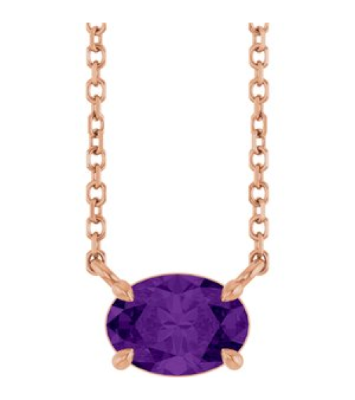 88788 Necklace Set 14K Rose Oval Natural Amethyst 7 X 5 Mm 18 In Polished Natural Amethyst 4-Prong Claw Necklace